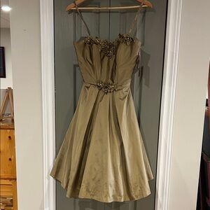 Strapless Truffle (Gold) Cocktail Dress with Floral Accents